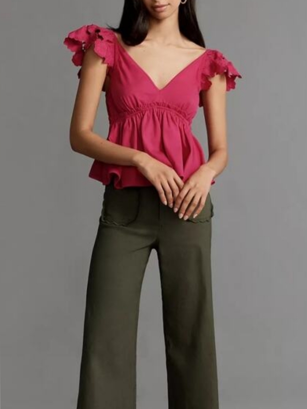 Anthropologie Hot Pink Flower Applique Tank Top